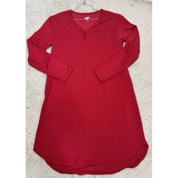 Lands End Women's Long Sleeve Mid Calf Brushed Fleece Red Nightgown Size S Soft - Picture 1 of 8
